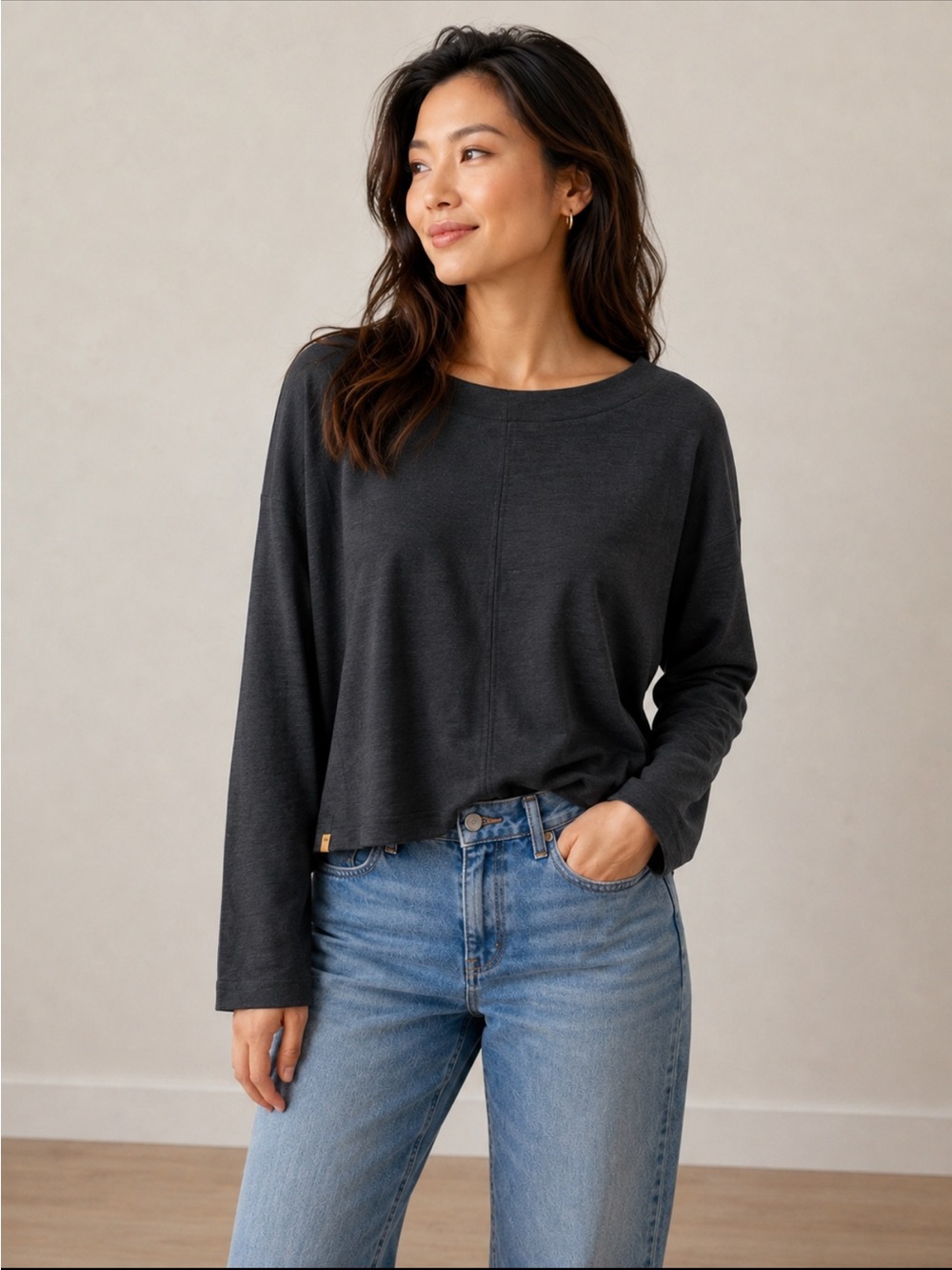 tentree Charcoal Grey Long Sleeve Top | Organic Cotton Blend | Size M